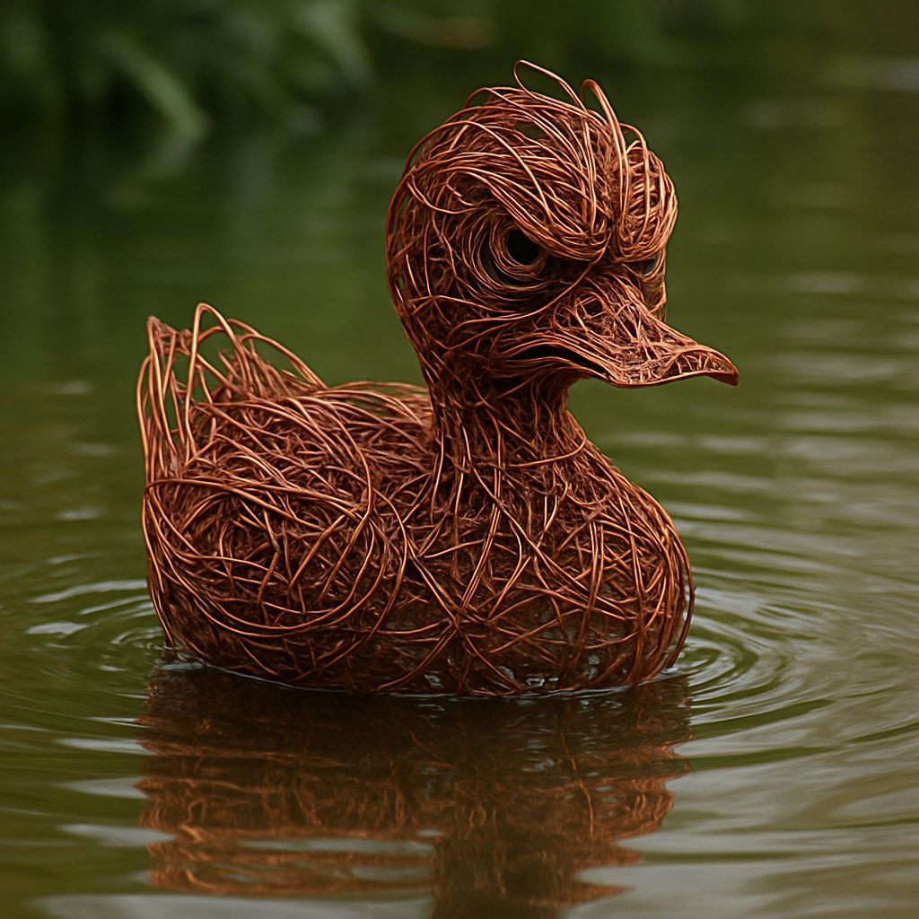 Copper Wire Duck on Pond: Digital Rendering