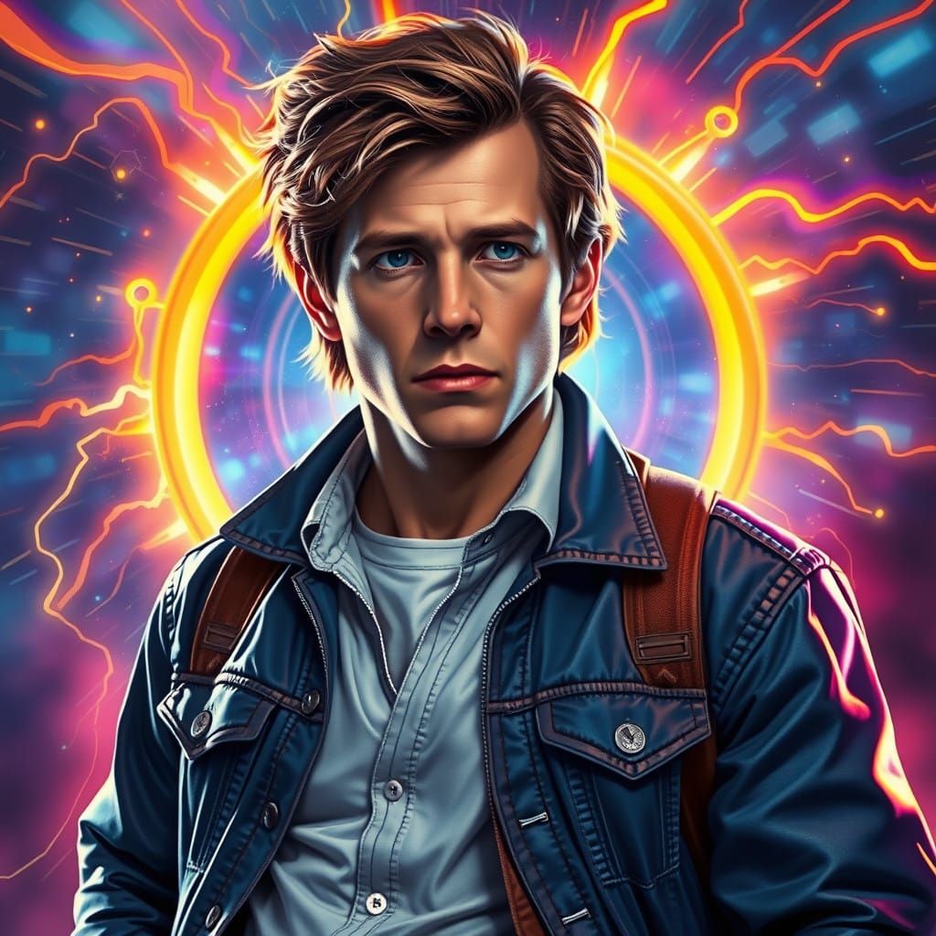 Time-Traveling Protagonist in Exquisite 8K Concept Art