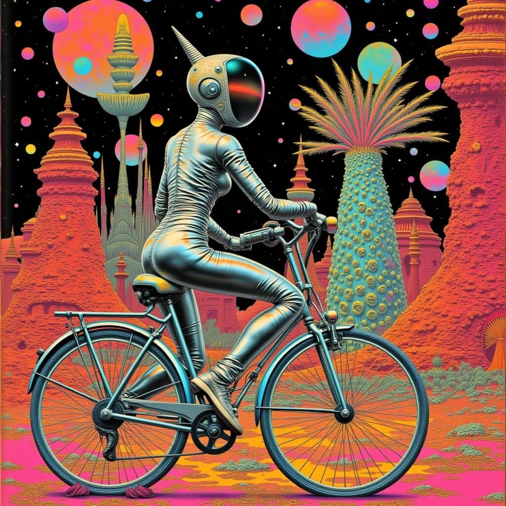 Psychedelic Robot Woman on Venus in Moebius Style
