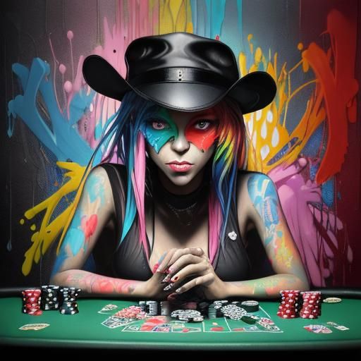 Colorful Poker Face Graffiti Art