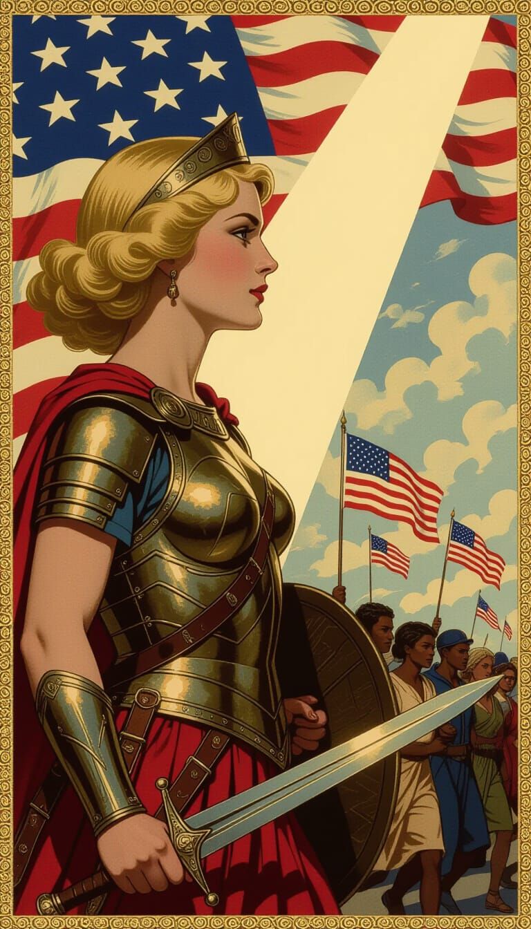 Goddess Columbia Leads Diverse March in Beaux Arts Style Mur...