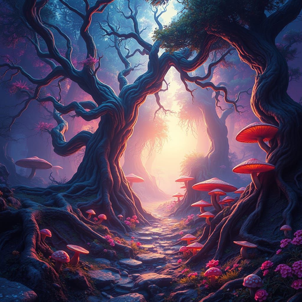 Ethereal Fantasy Landscape in Vibrant Twilight