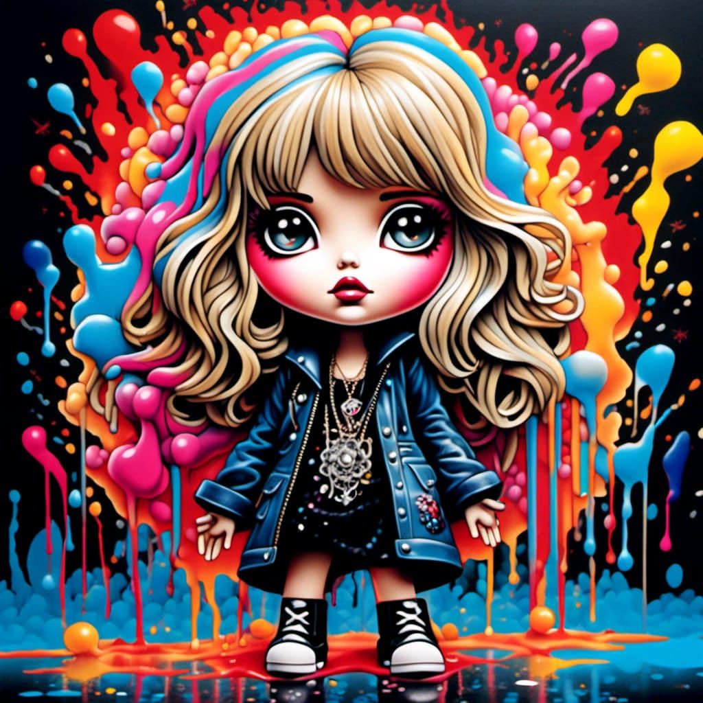 Chibi Stevie Nicks Graffiti Art in Polychromatic Hues