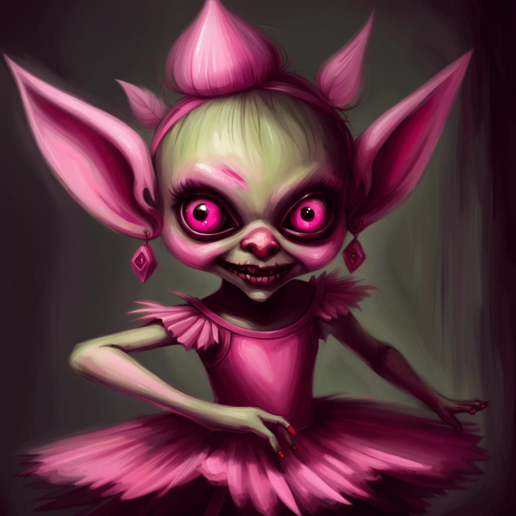 Sinister Ballerina Goblin Girl with Pink Eyes