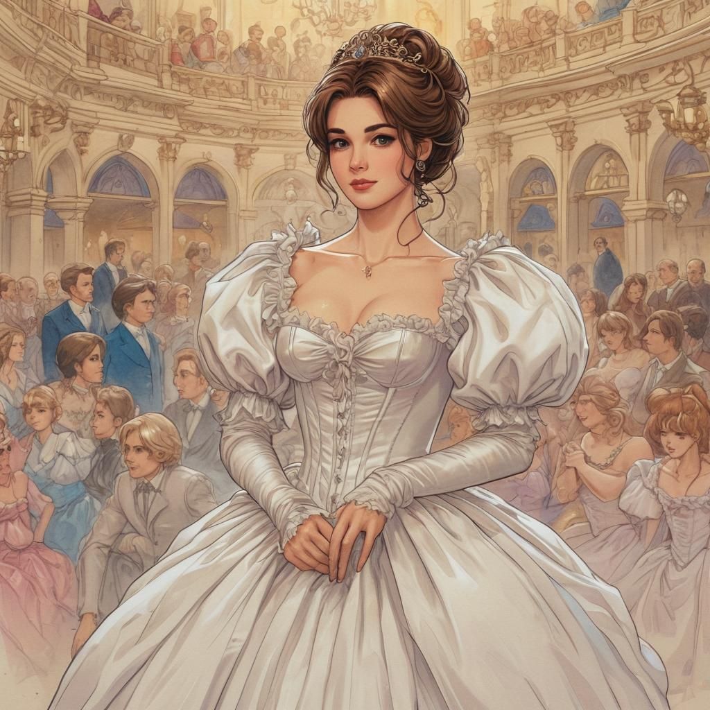 Sarah in Ball Gown at Masquerade, Comic Book Art