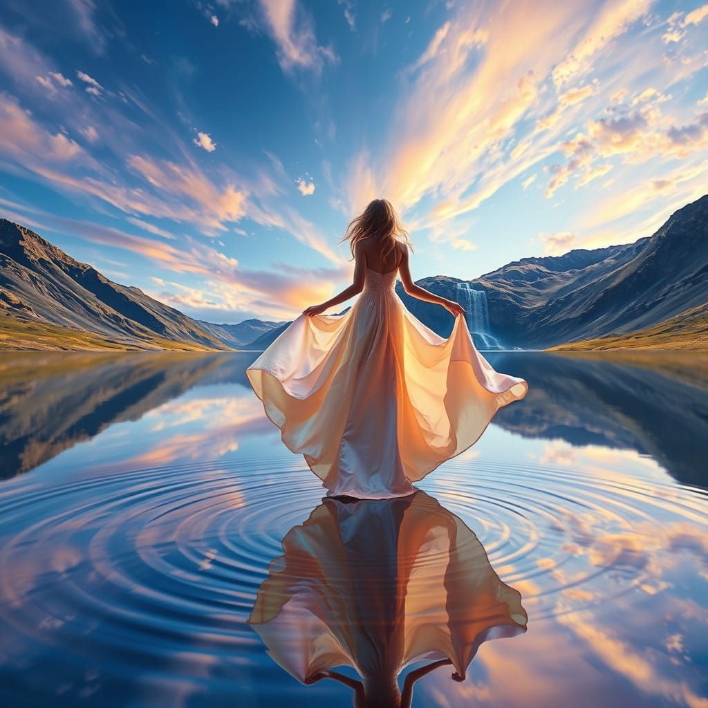 Surreal Earth Landscape with Mirrored Reflections and Defyin...