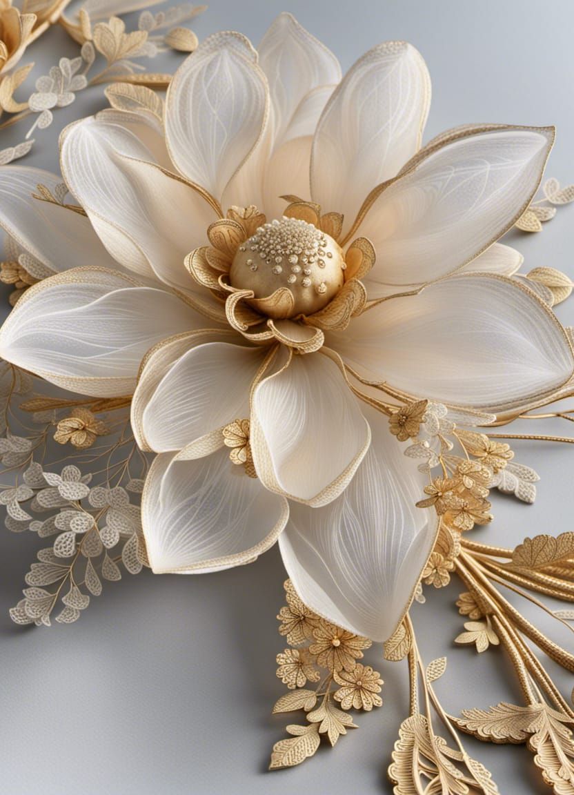 Ethereal Flower with Frosted Petals and Gilded Details