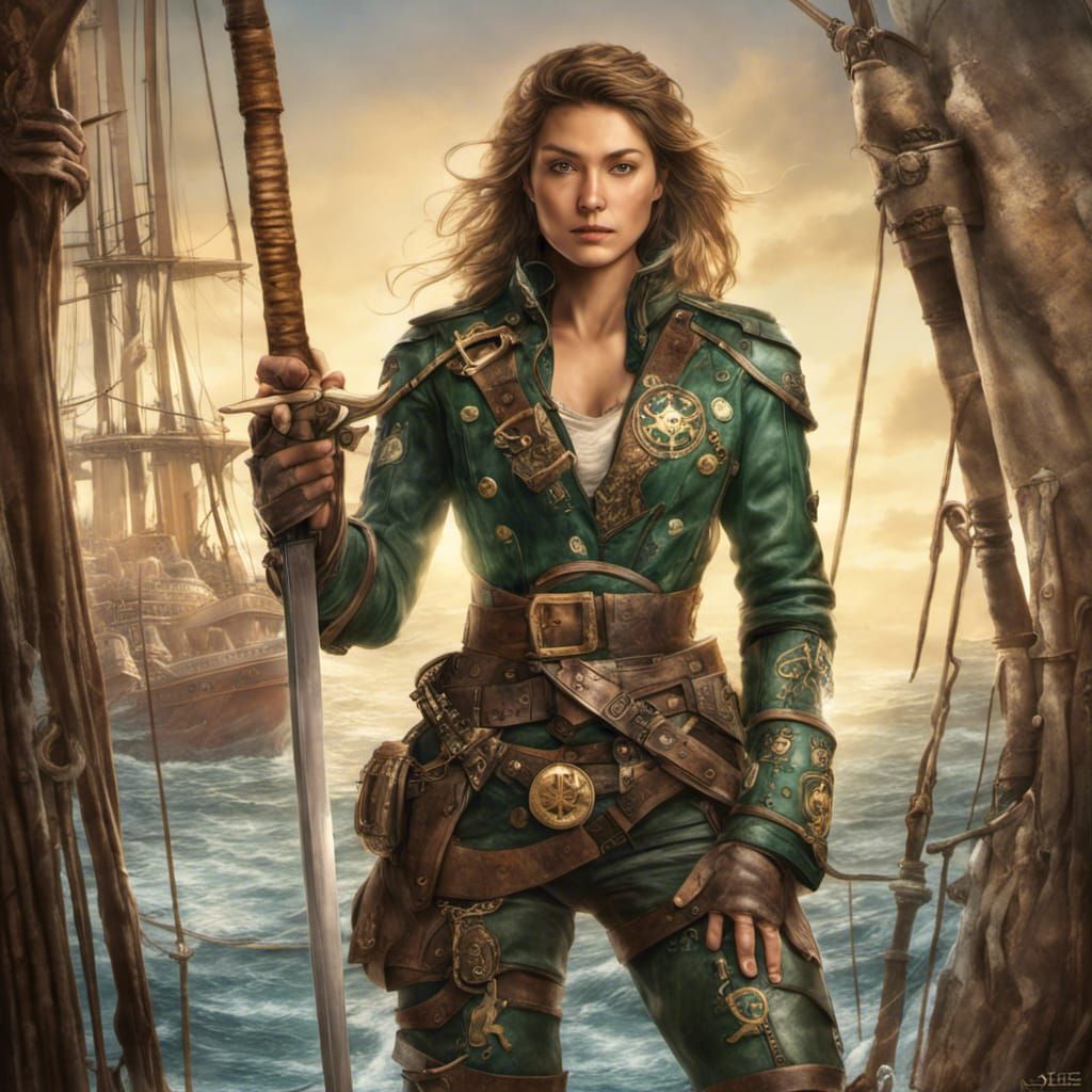 Hyperrealistic Portrait of Captain Delia, Seasoned Explorer