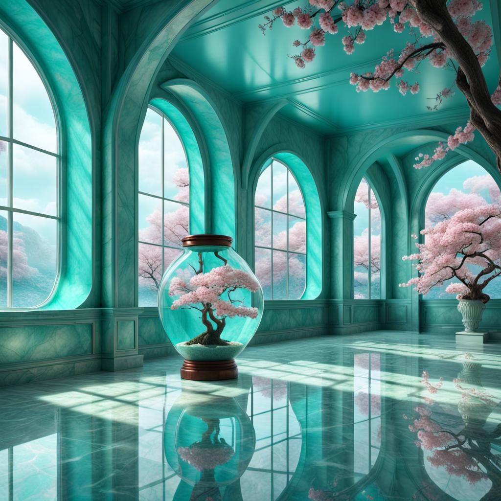 Futuristic Room with Aquarium in Hyperrealistic Style