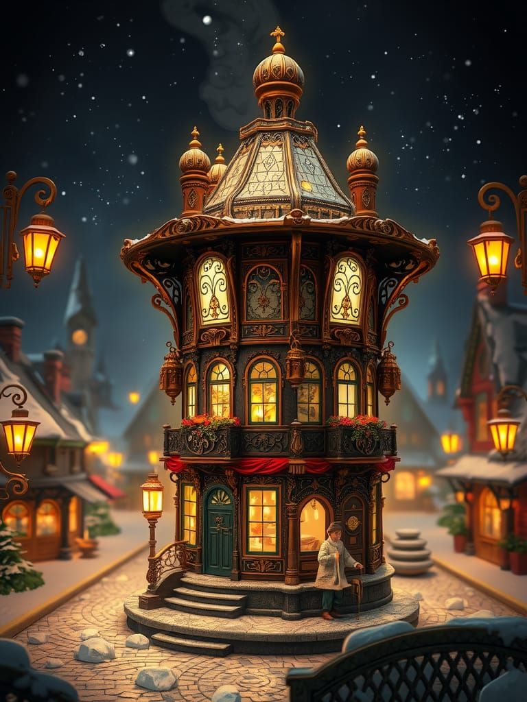 Steampunk Terrace House Lamp in Snow Village