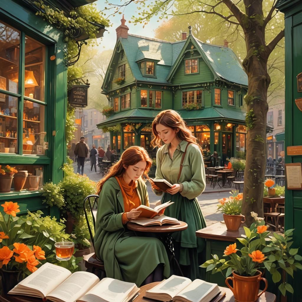 Cozy Pub Corner with Journal in Spring Colors