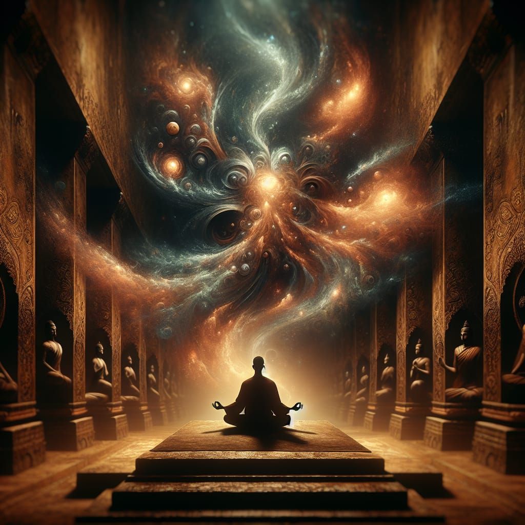 Meditative Serenity Amidst Cosmic Energies: A Cinematic Stil...