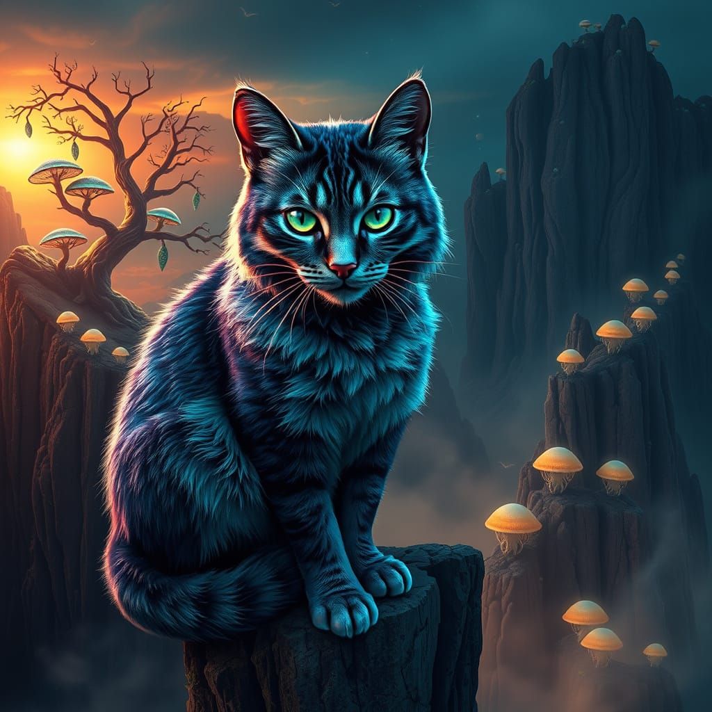 Regal Feline Dominates Dreamlike Landscape