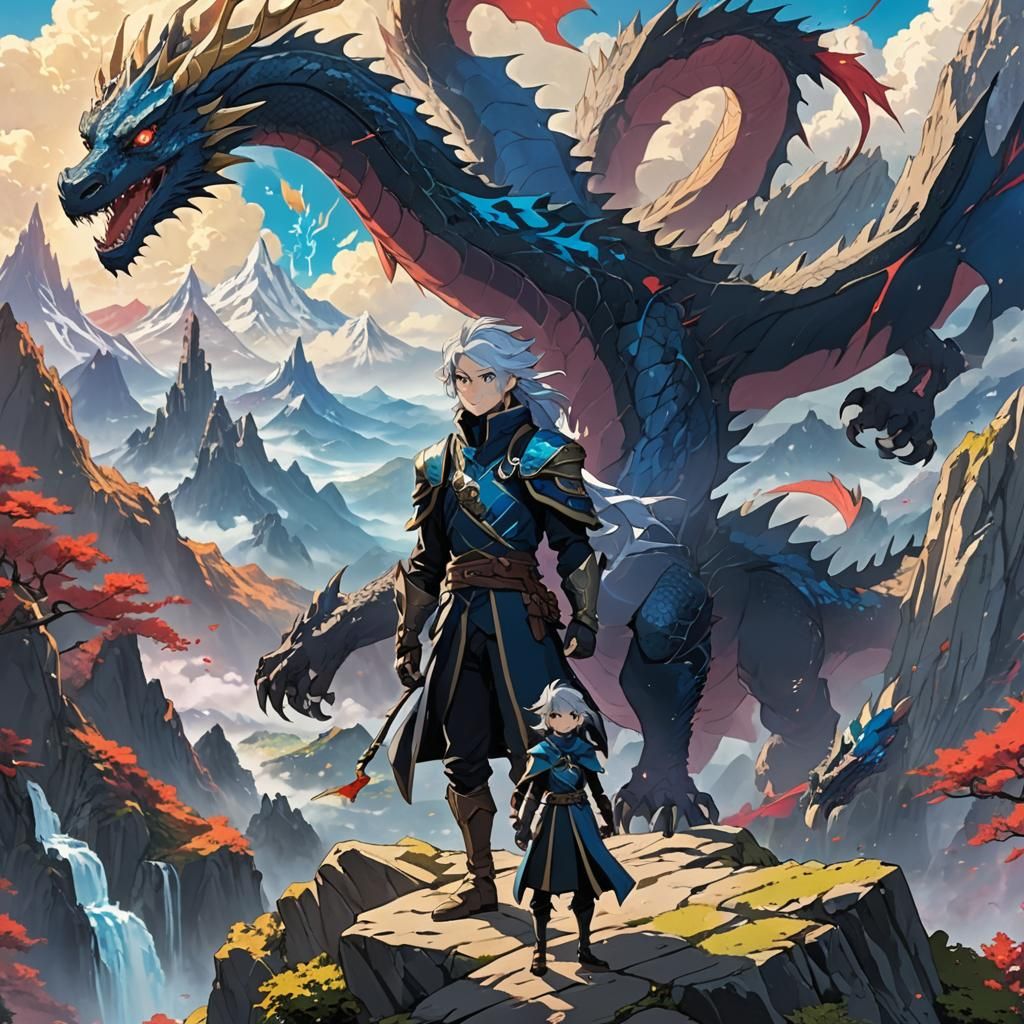Anime Dragon Prince on Mystical Mountain Peak