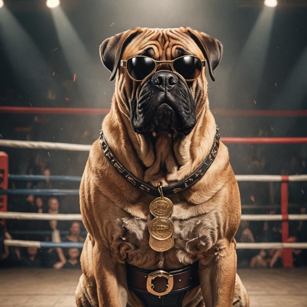 Bullmastiff Champion in Boxing Ring Artwork