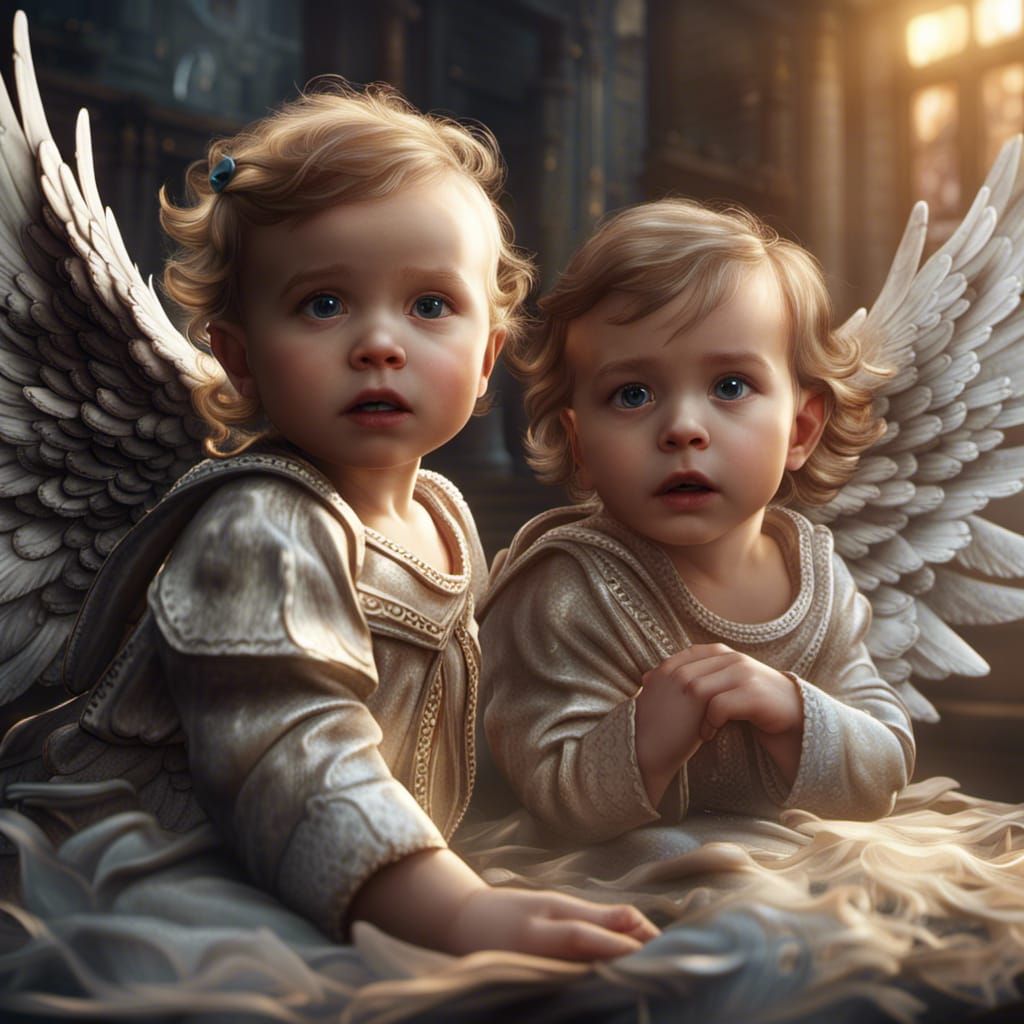 Winged Babies in a Detailed Fantasy Art Style
