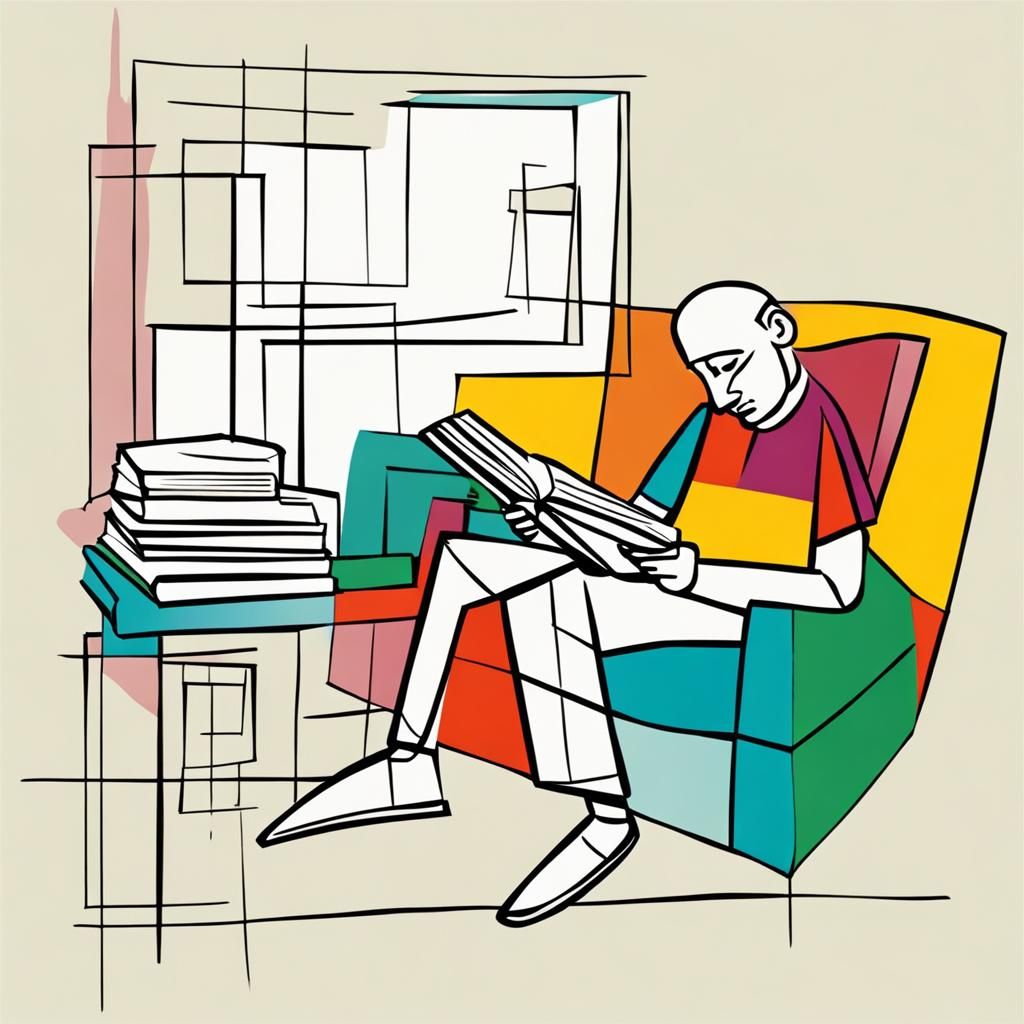 Colorful :: line art :: Picasso :: extreme minimalism :: simple :: one line sketch :: book reader :: cubism