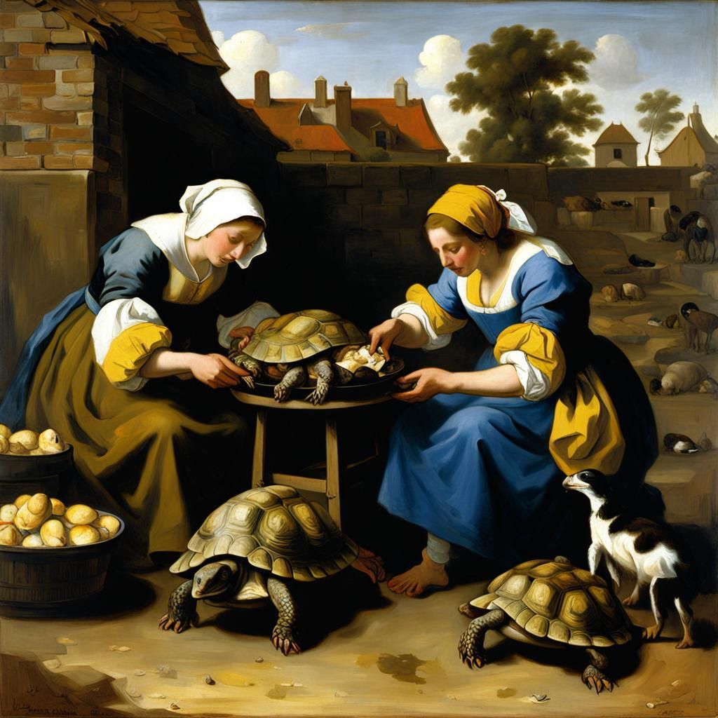 Turtles in Vermeer's Milkmaid Style