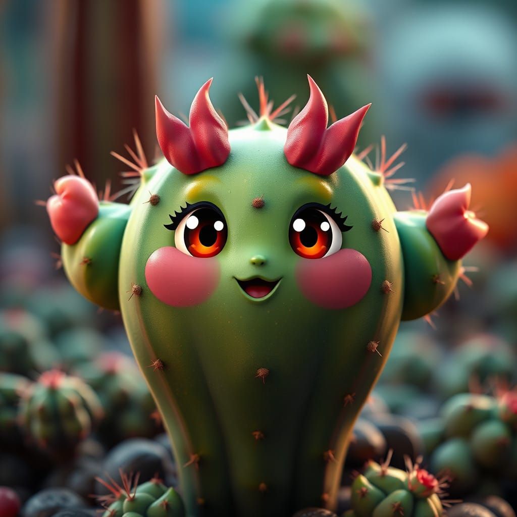 A cute cartoon cactus with adorable eyes