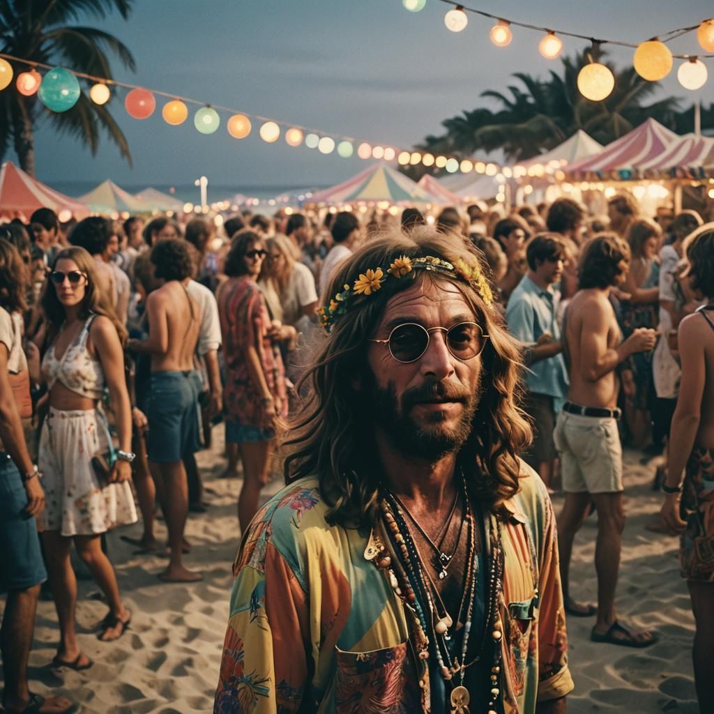 Hippy Man at 60s Disco Beach Party