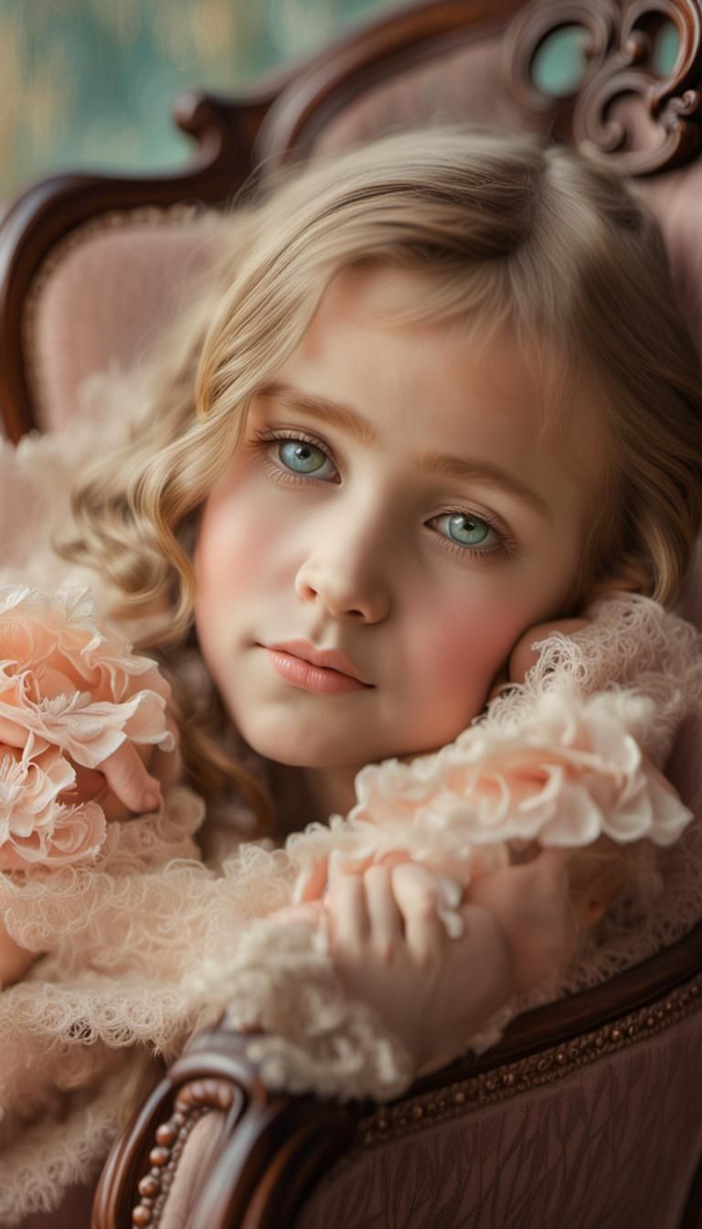 Dreamy Portrait of Girl in Vintage Armchair