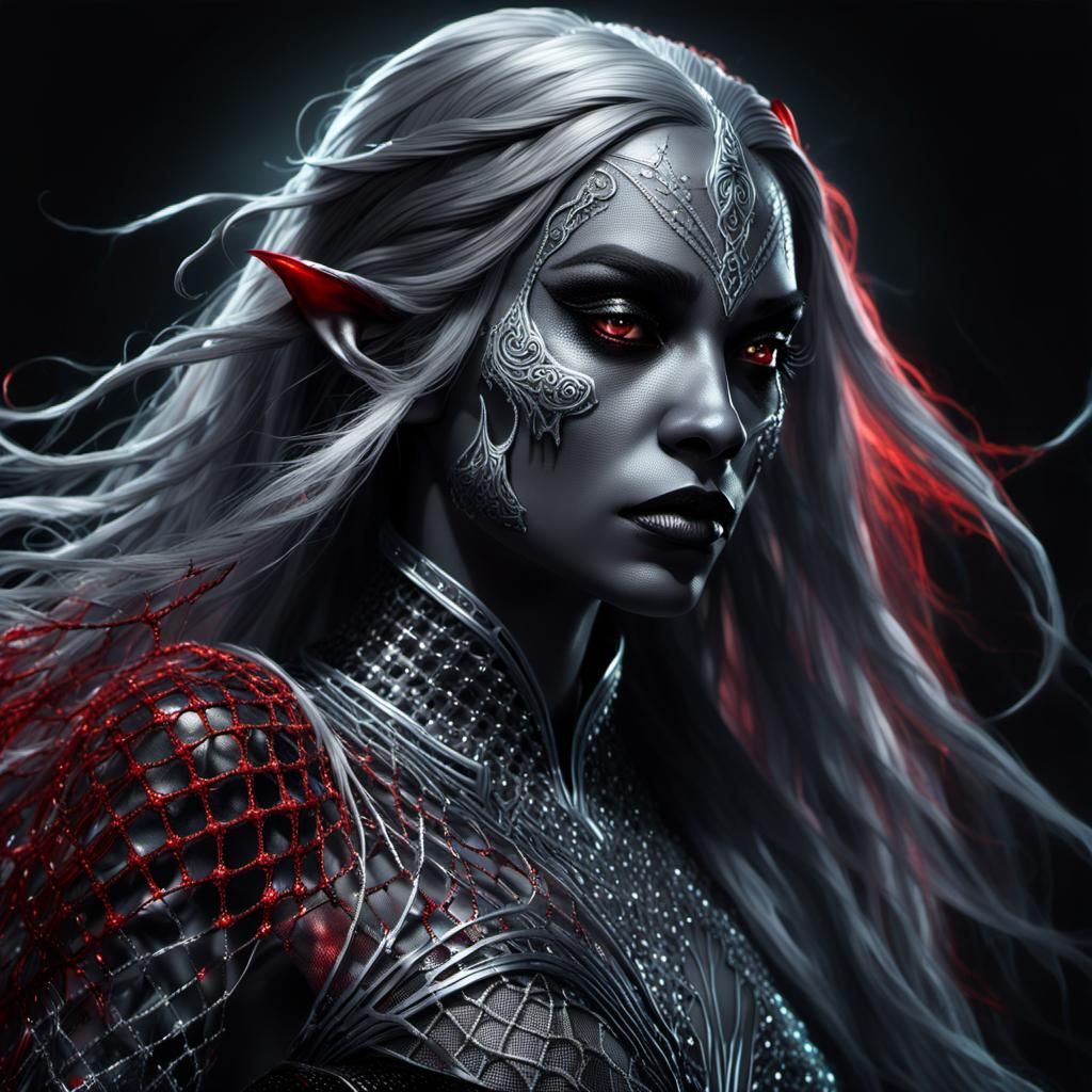Biomechanical Drow Elf Portrait in Dark Fantasy Style
