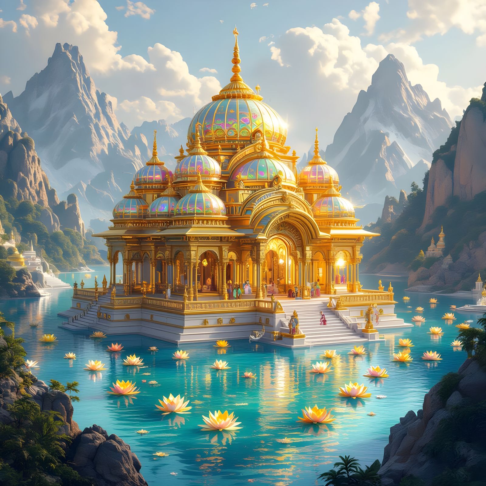 Goddess Tripura Sundari's Manidvipa: A Divine Fantasy Scene