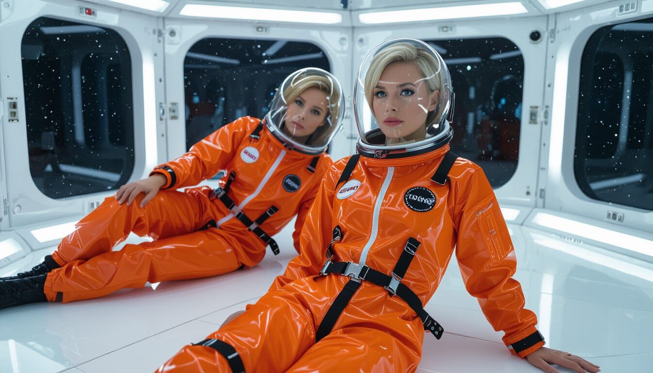 Astronaut Woman in Space Center, Realistic Style