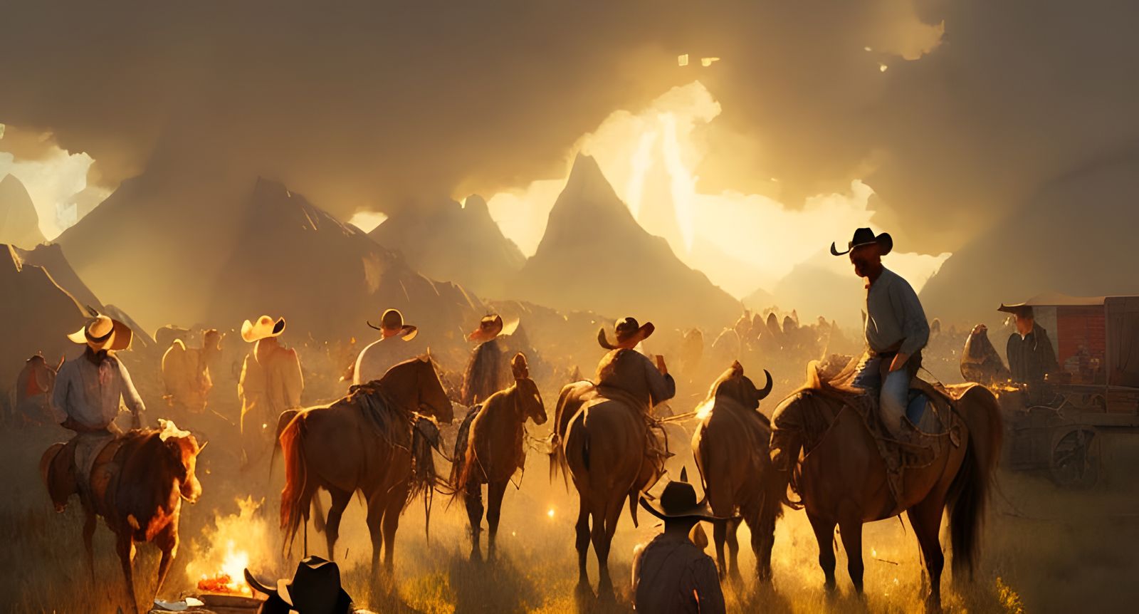 Cowboys at Campfire: Hyperdetailed Concept Art