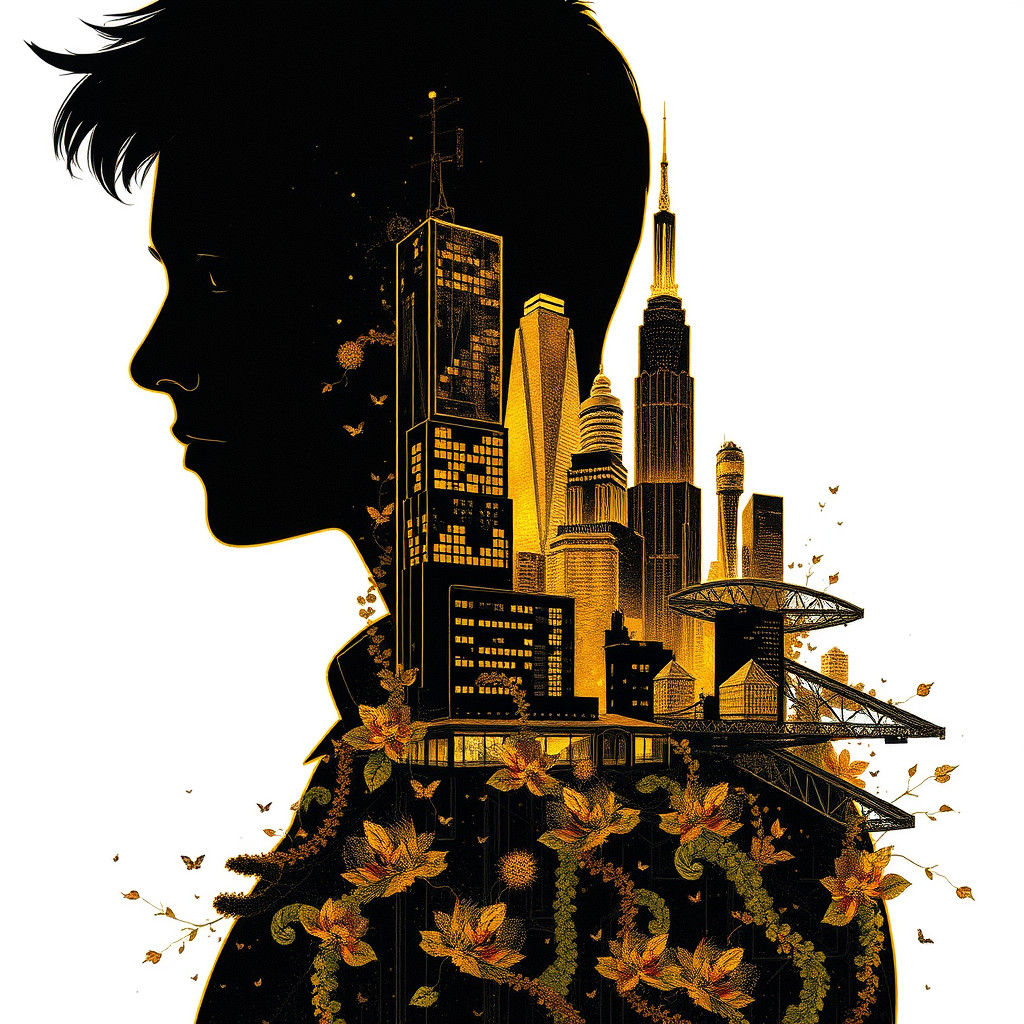 Gold and Black Ink Cityscape Silhouette