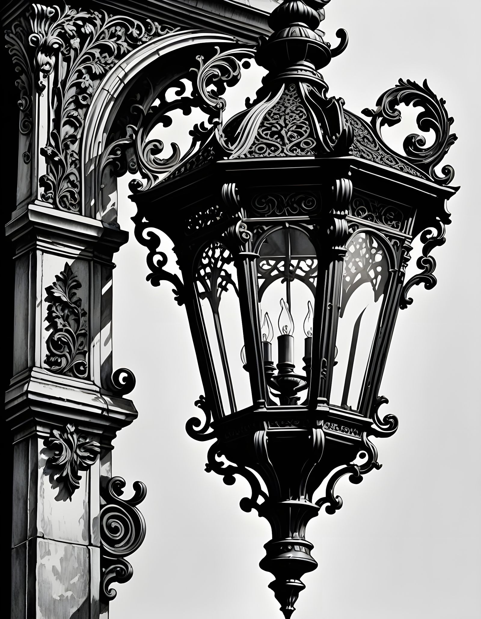 Victorian Street Lantern: Ornate Line Art