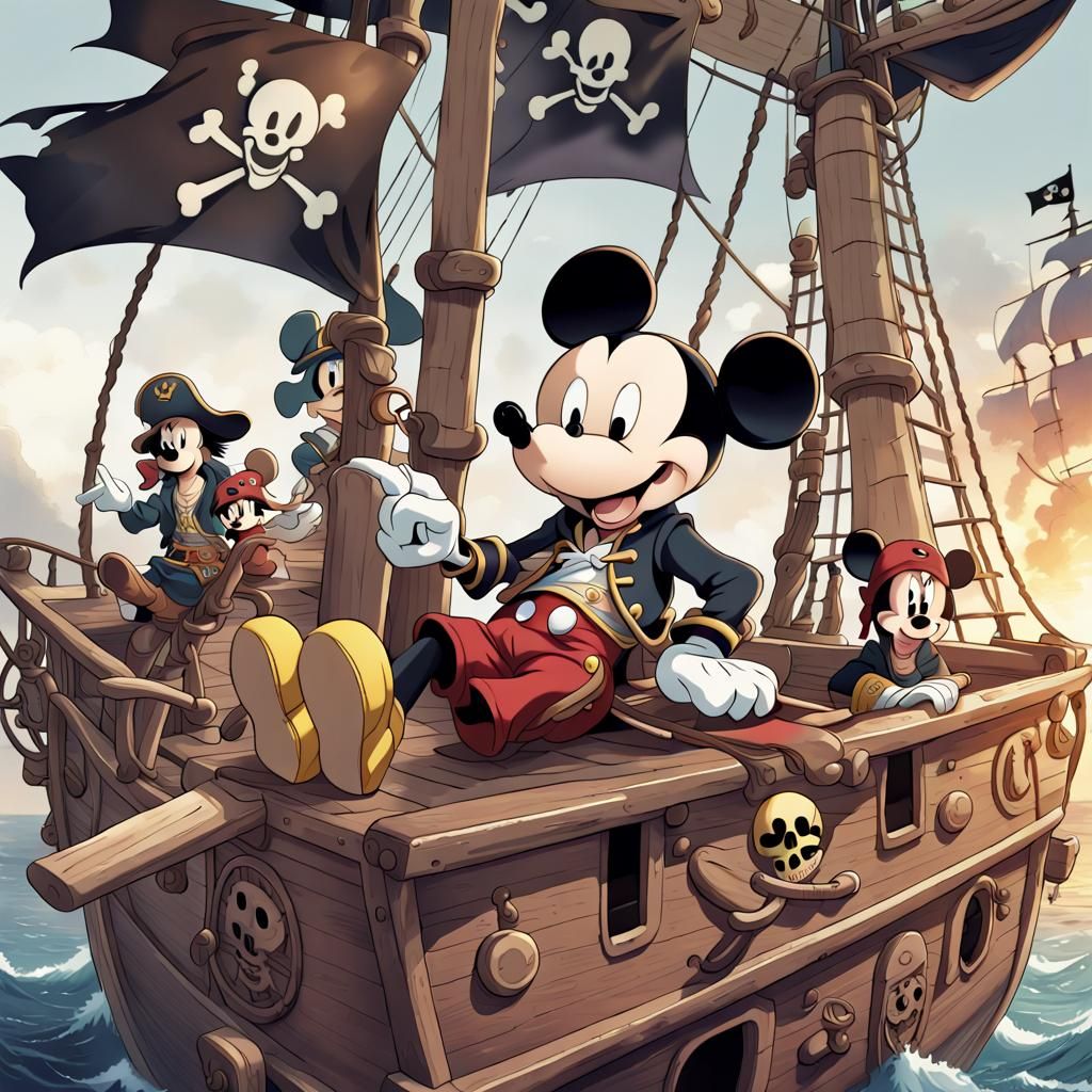 Mickey Mouse on Pirate Ship in Anime Style