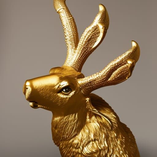 Jewel Encrusted Gold Jackalope Statue in Museum