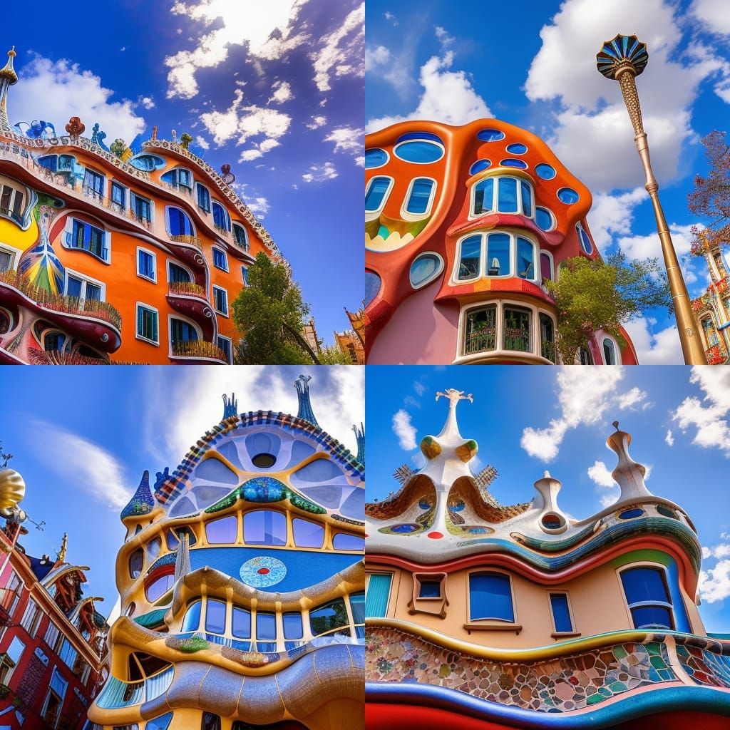 Casa Batllo with Crystal Sky in Surreal Style