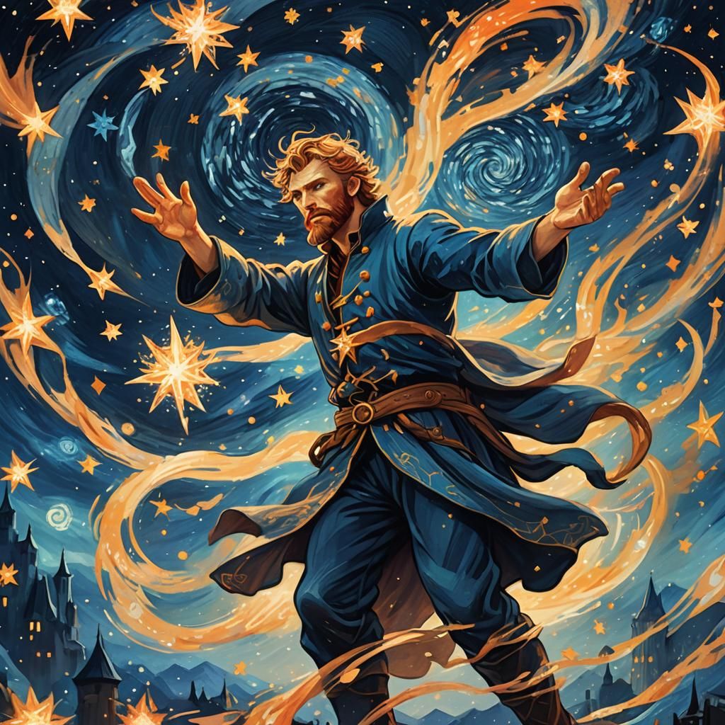 Astral Hero Casting Stars into Night Sky