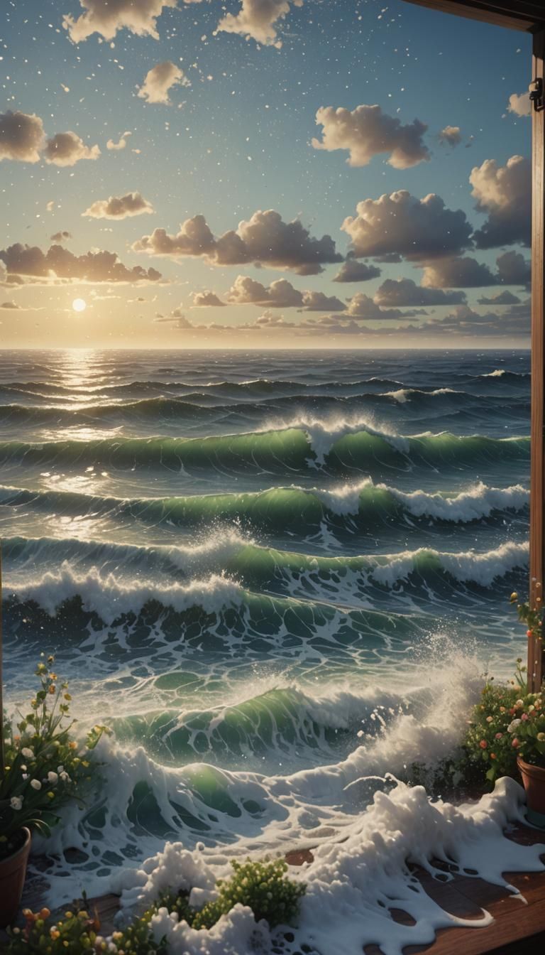 Pointillist Ocean View from Open Window