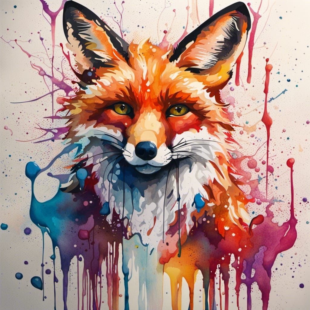 Colorful Watercolor Fox Graffiti Art