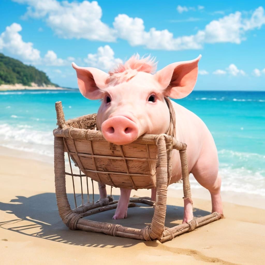 Cartoon Pigs Enjoying a Beach Day