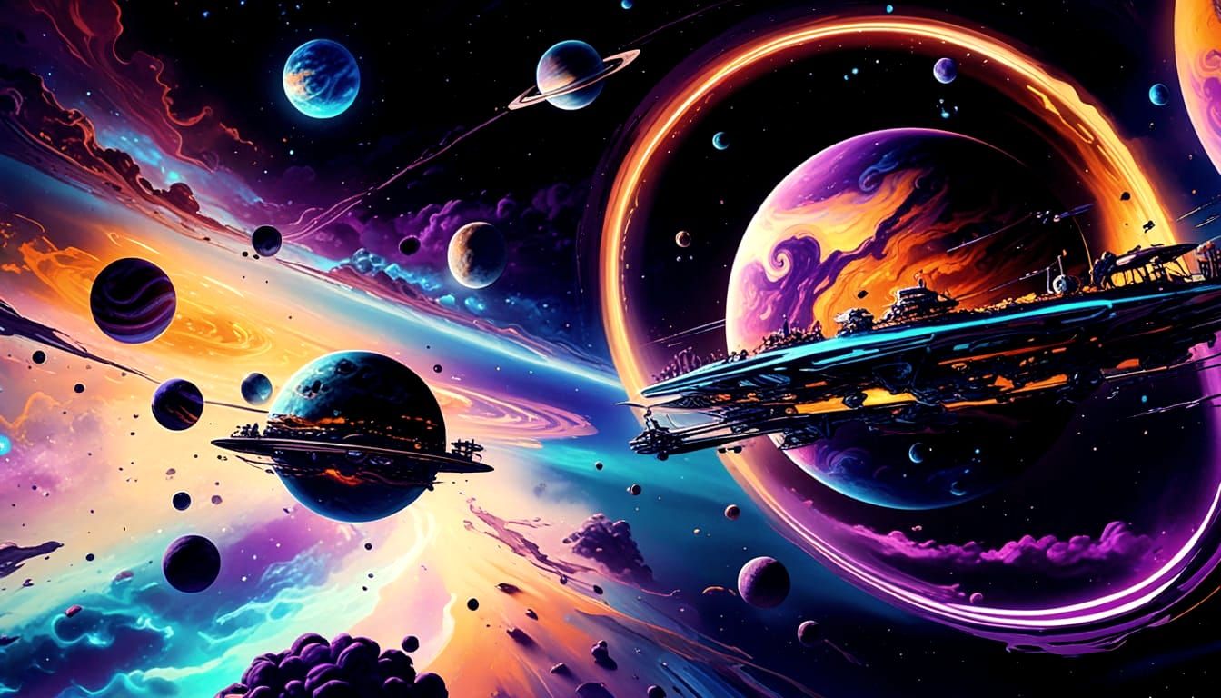 Surreal Planet Caravan in Abstract Expressionist Style