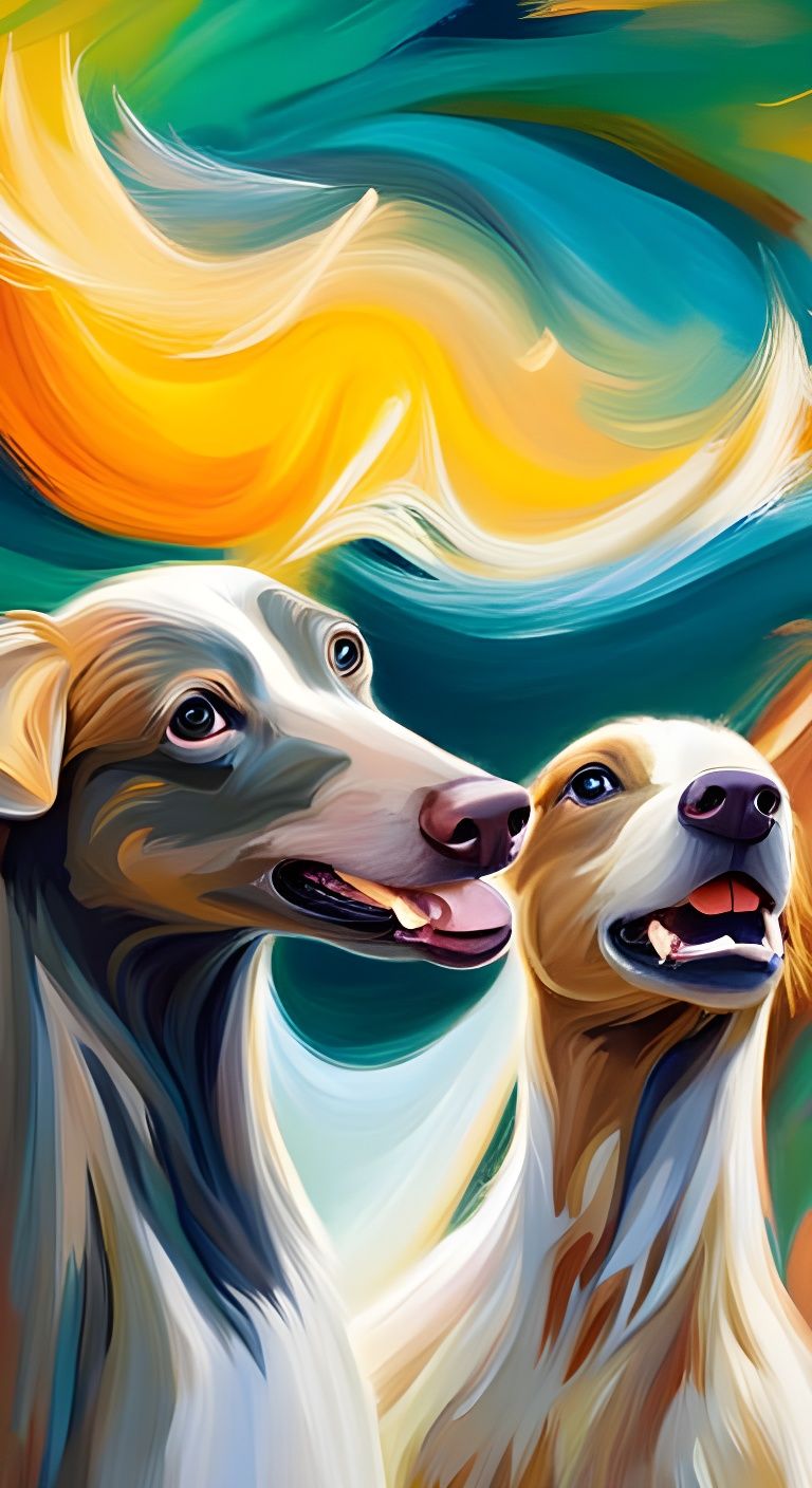 Happy Greyhounds in Dynamic Oil Painting