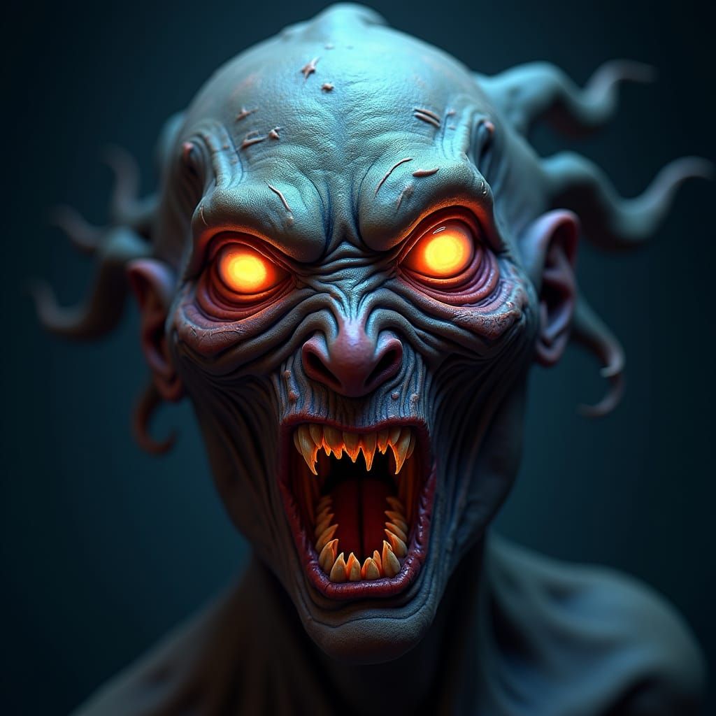 Grotesque Human Face in Dark Fantasy Style