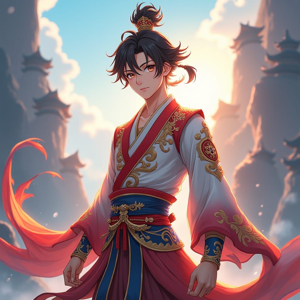 Majestic Young Man in Vibrant Anime Style