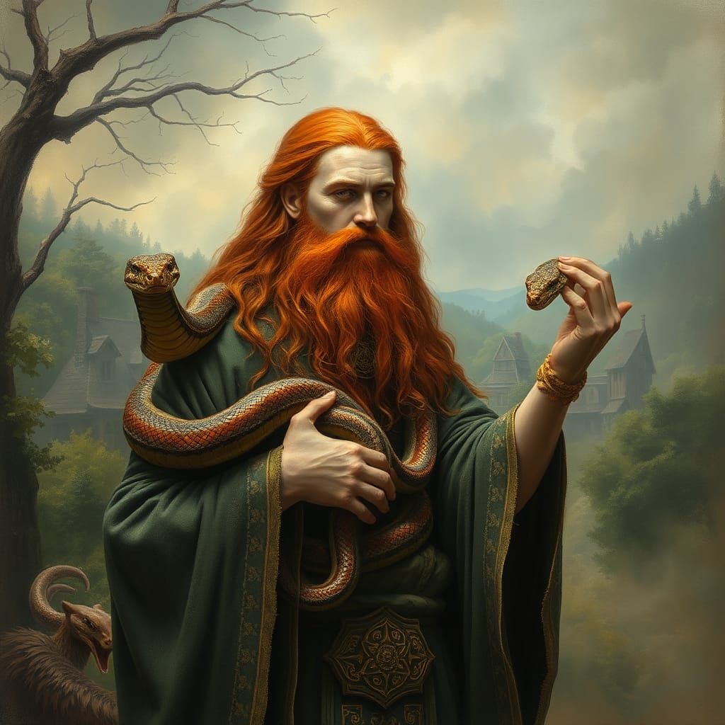 Irish Druid Priest with Snakes in Ethereal Style