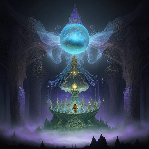 Sorcerers in Enchanted Realms, with Glowing Artefacts and Et...