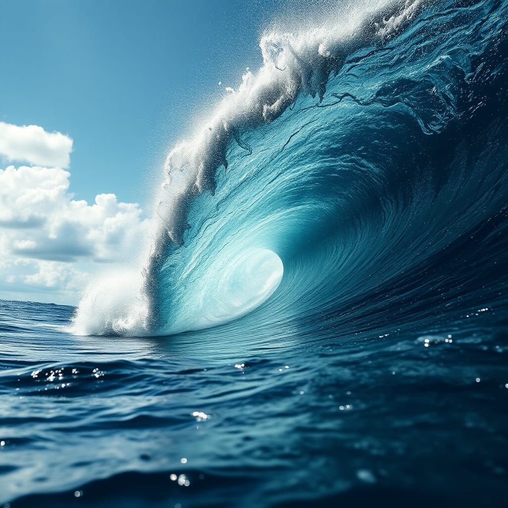 Dramatic Ocean Wave in Summer Sunlight