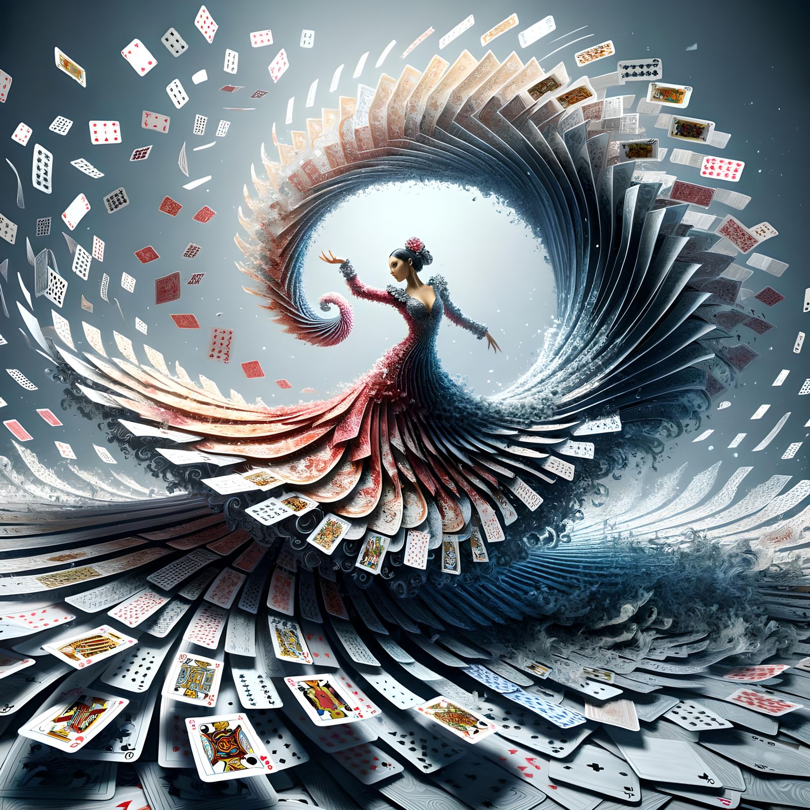 Flamenco Dancer's Card Dress Creates Mystical Sea