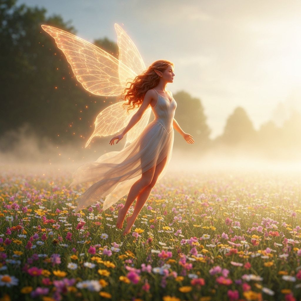 Fire Fairy in Mystical Forest, Whimsical Art