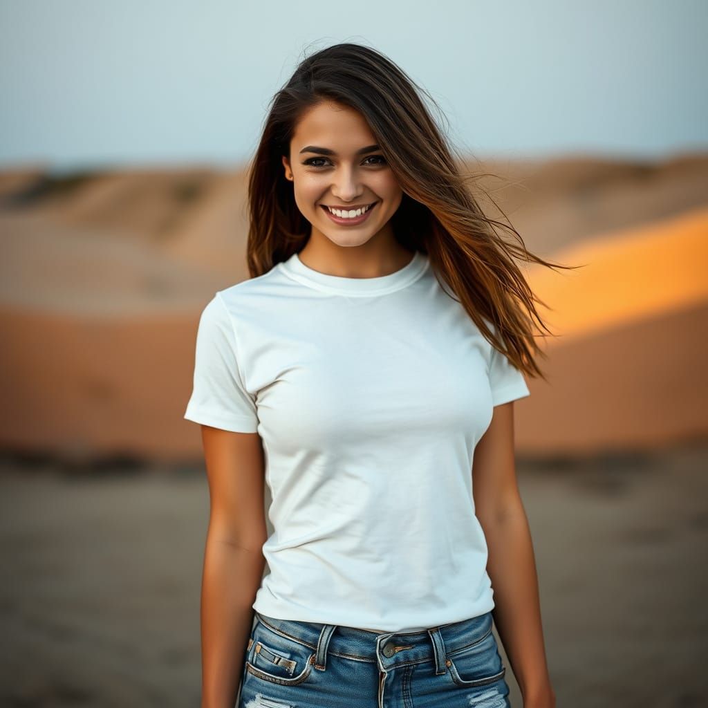 Carefree Young Woman in Photorealistic Portrait