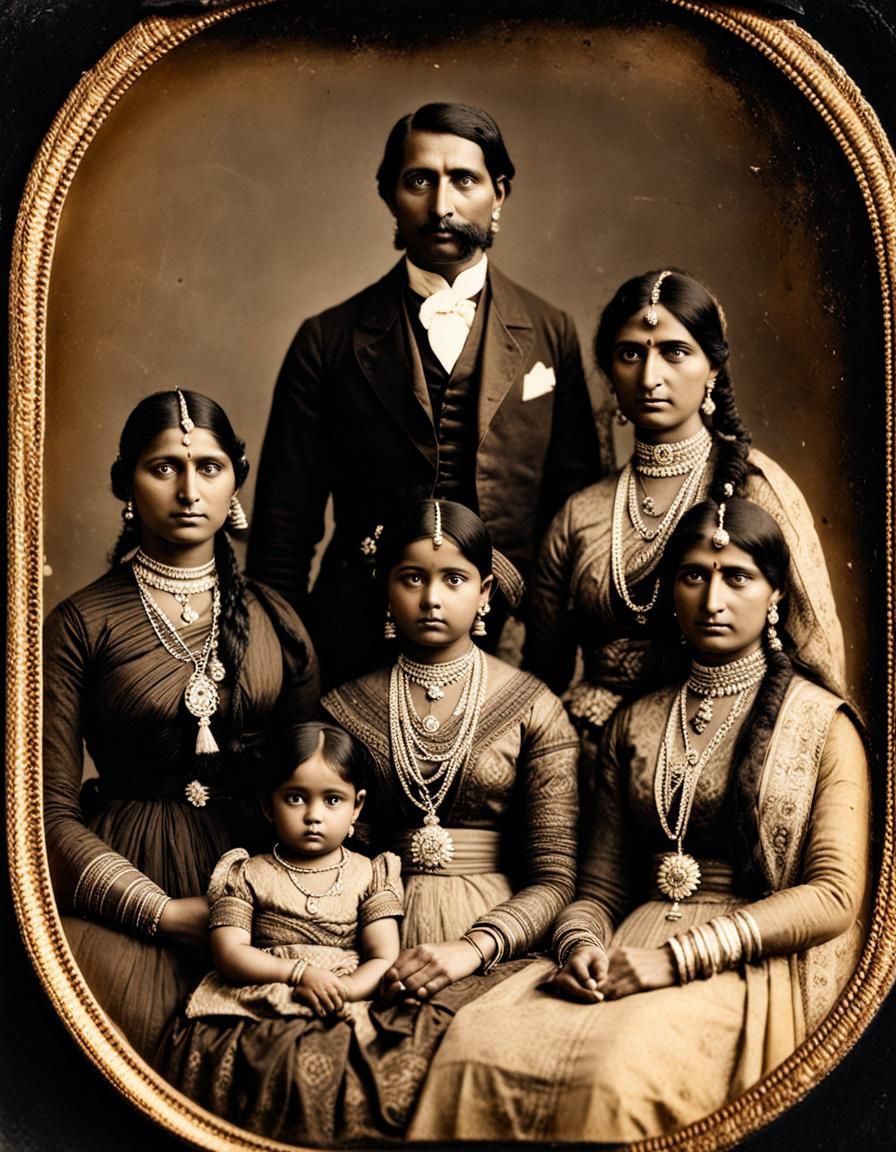 Daguerreotype of an Indian Family With Daughters