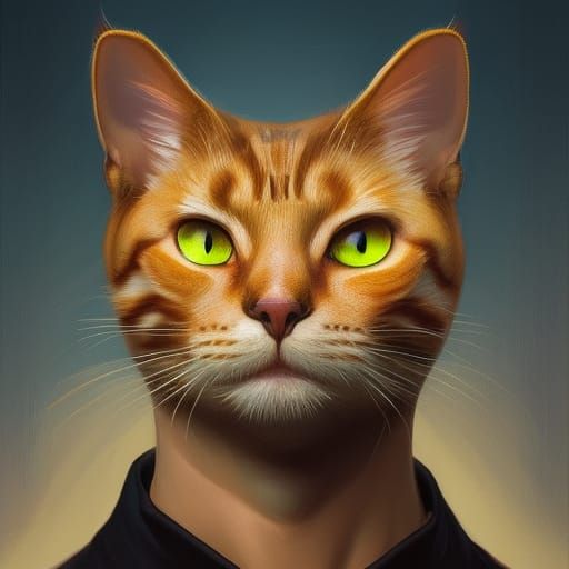 Hyperdetailed Cat-Human Portrait in Art Nouveau Style